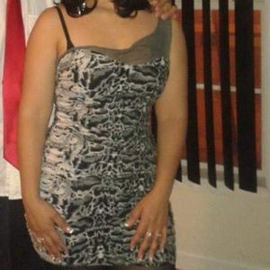 Gray snake bodycon mini one shoulder dress